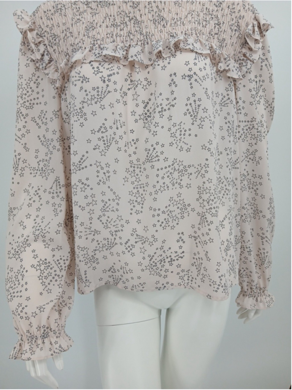 Rebecca Minkoff Sharon Star Print Mockneck Blouse Top Pale Pink Size XL Chiffon - Picture 7 of 16
